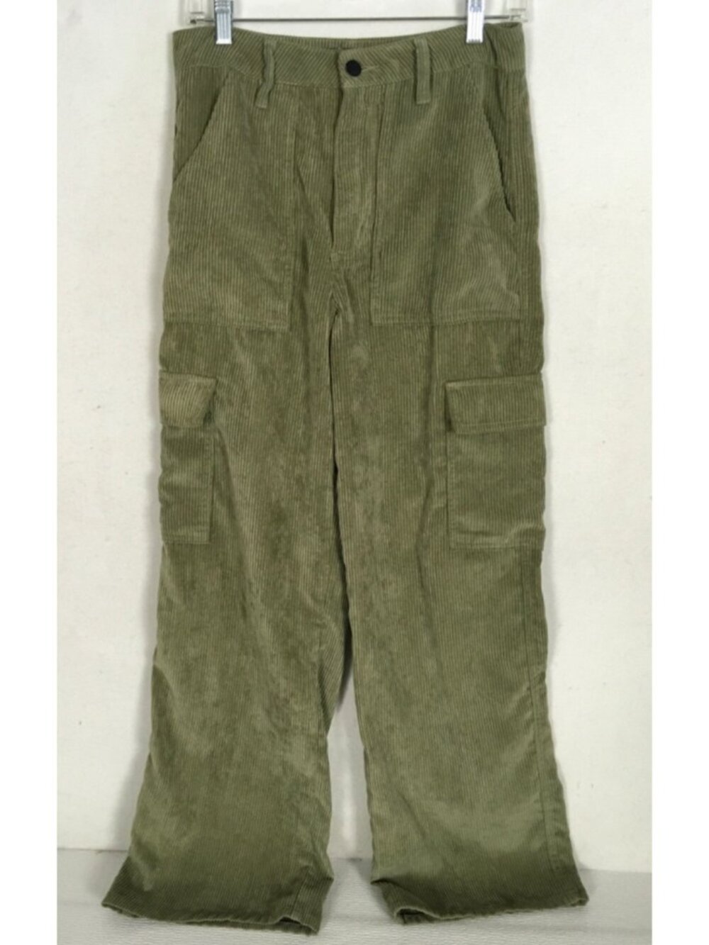 Indigo Rising Corduroy Cargo Pants Size 5/27 Olive Green High Rise Flare Leg